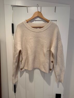 Sincerely Jules Cream Crewneck Sweater with Side Buttons